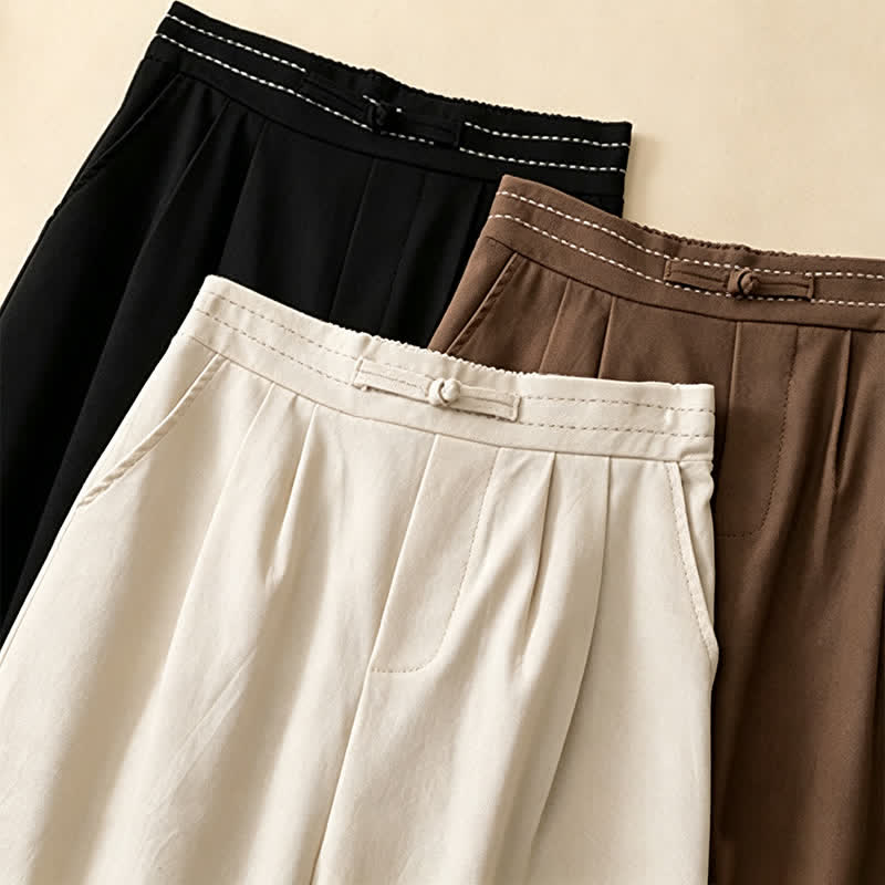 Nimara Ritual Summer Casual Minimalist Solid Ankle Pants One Frog Button Women's Straight Leg Pants With Pockets