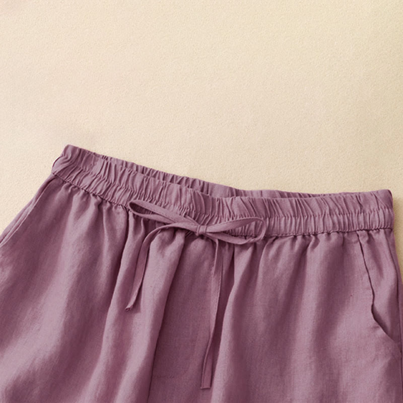 Nimara Ritual Summer Casual Minimalist Drawstring Embroidery Wavy Lines Geometric Women's Shorts With Pockets