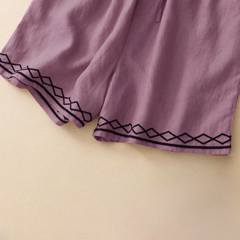 Nimara Ritual Summer Casual Minimalist Drawstring Embroidery Wavy Lines Geometric Women's Shorts With Pockets
