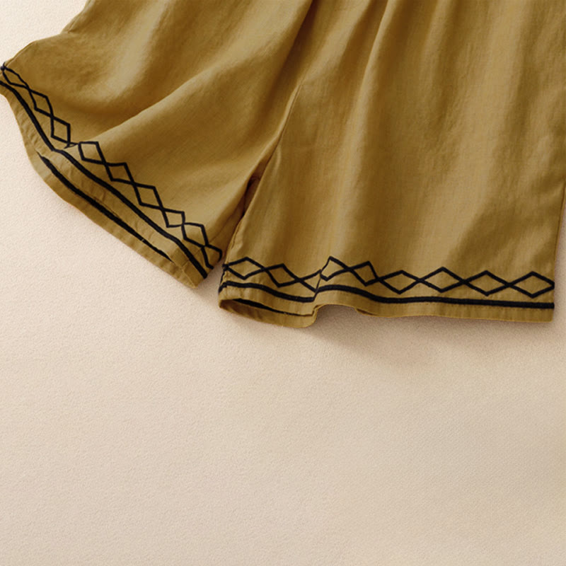 Nimara Ritual Summer Casual Minimalist Drawstring Embroidery Wavy Lines Geometric Women's Shorts With Pockets