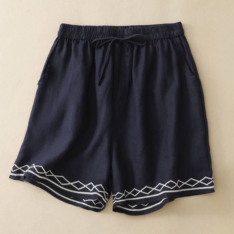 Nimara Ritual Summer Casual Minimalist Drawstring Embroidery Wavy Lines Geometric Women's Shorts With Pockets