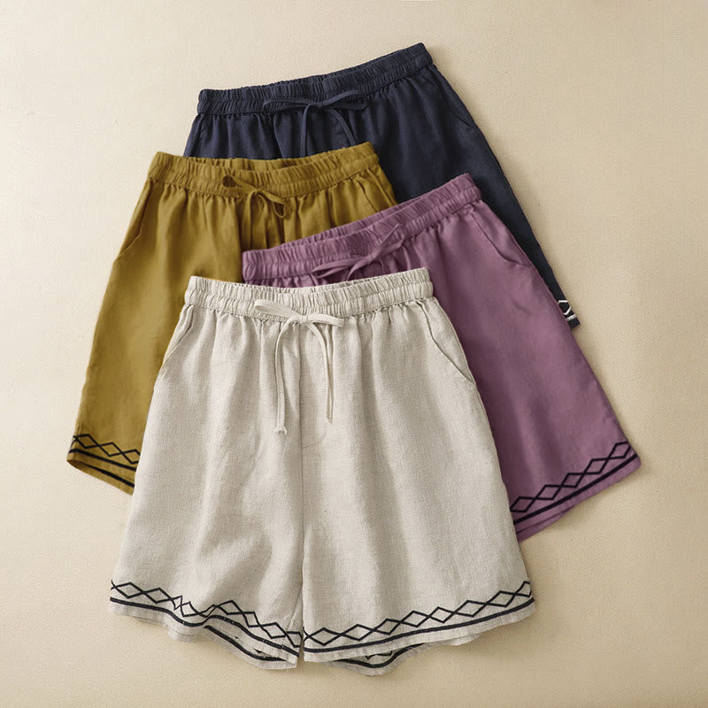 Nimara Ritual Summer Casual Minimalist Drawstring Embroidery Wavy Lines Geometric Women's Shorts With Pockets