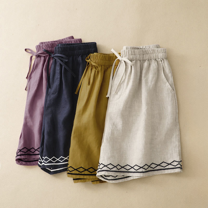 Nimara Ritual Summer Casual Minimalist Drawstring Embroidery Wavy Lines Geometric Women's Shorts With Pockets