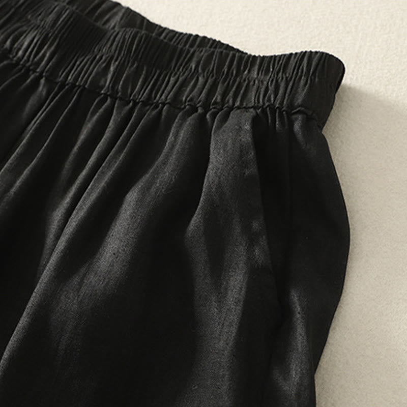 Nimara Ritual Summer Casual Vintage Solid Elastic Waist Ruffled Hem Women's Shorts With Pockets