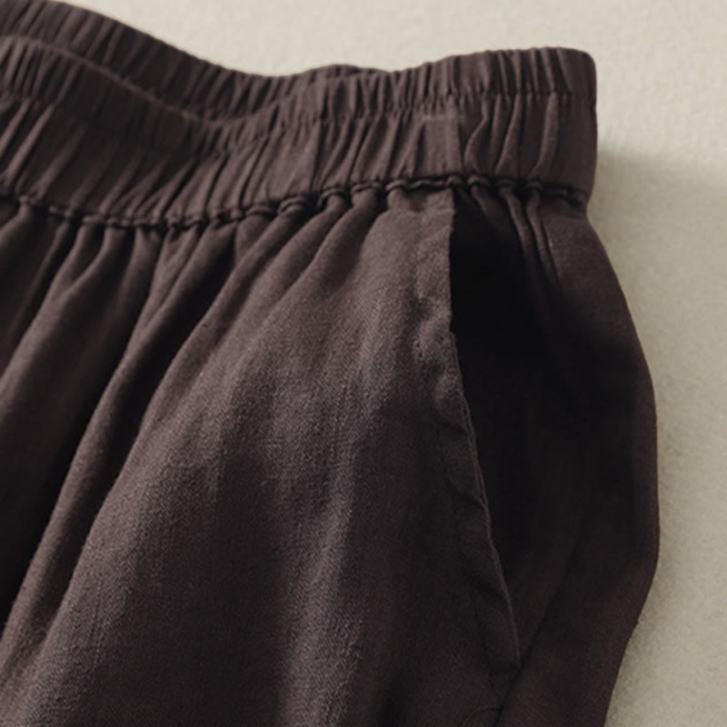 Nimara Ritual Summer Casual Vintage Solid Elastic Waist Ruffled Hem Women's Shorts With Pockets