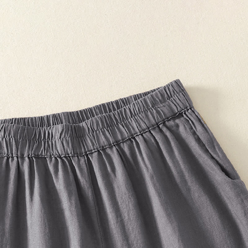 Nimara Ritual Summer Casual Vintage Solid Elastic Waist Ruffled Hem Women's Shorts With Pockets