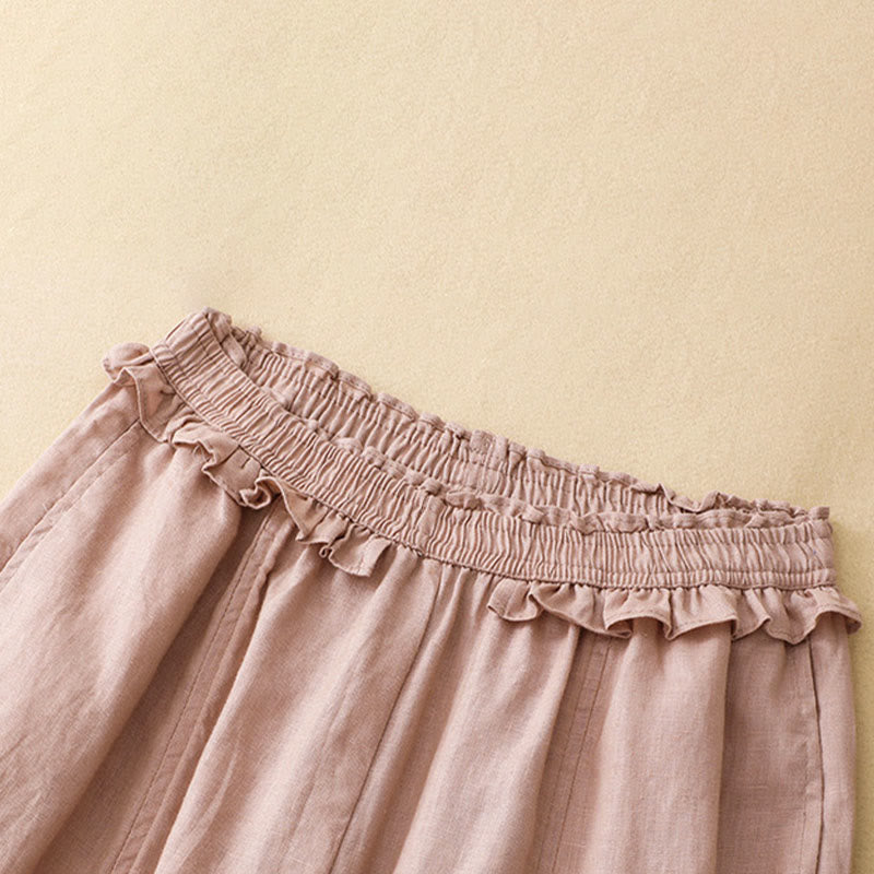 Nimara Ritual Summer Casual Minimalist Solid Ruffled Elastic Waist Cropped Pants Women's Straight Leg Pants With Pocket