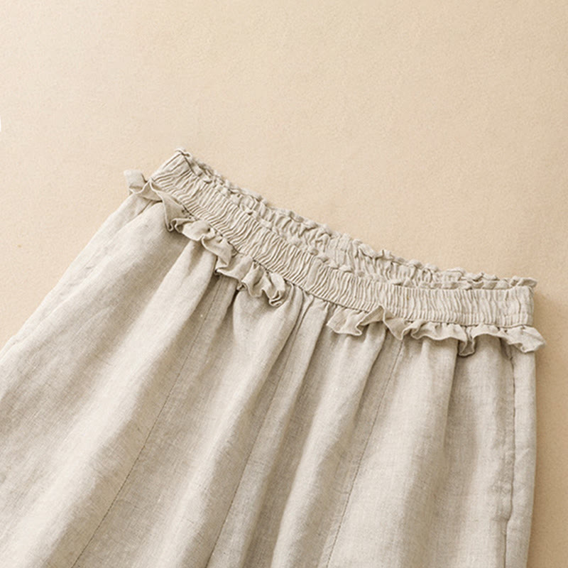 Nimara Ritual Summer Casual Minimalist Solid Ruffled Elastic Waist Cropped Pants Women's Straight Leg Pants With Pocket