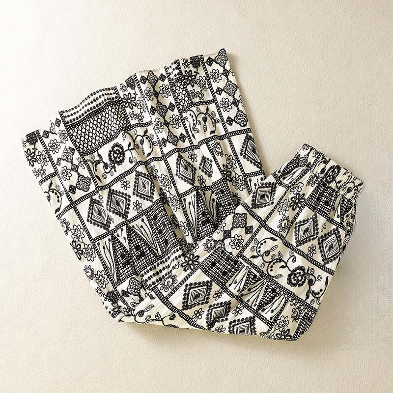 Nimara Ritual Summer Bohemian Casual Black Beige Geometric Floral Women's Skirt