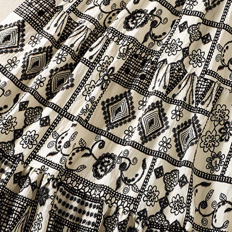 Nimara Ritual Summer Bohemian Casual Black Beige Geometric Floral Women's Skirt