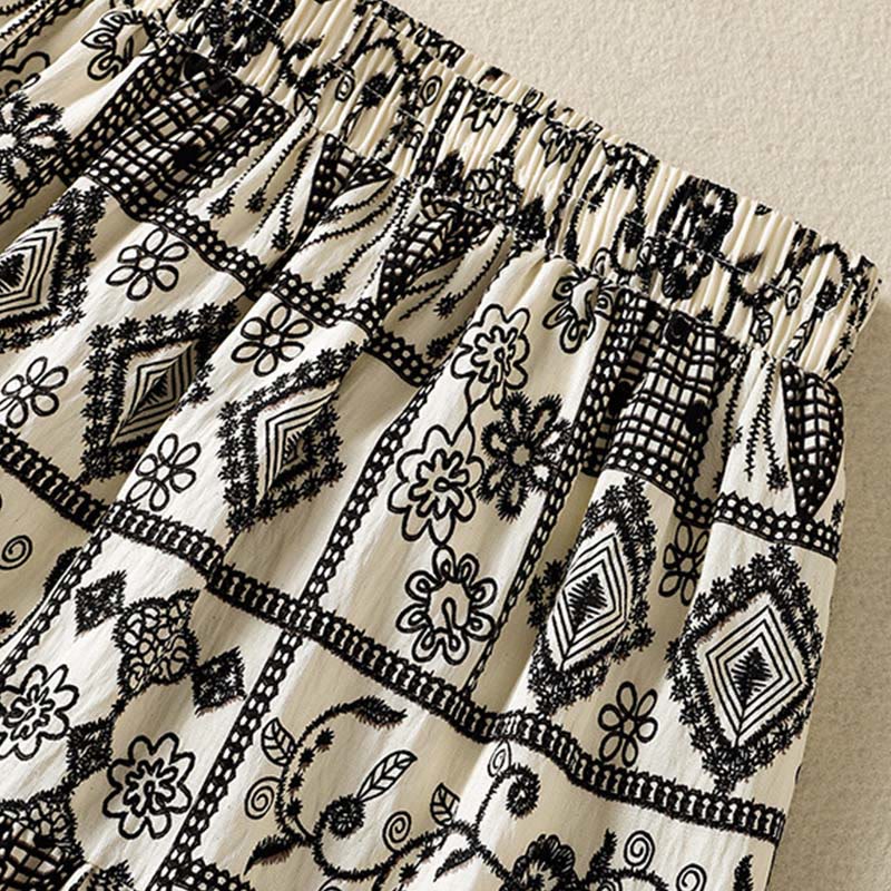 Nimara Ritual Summer Bohemian Casual Black Beige Geometric Floral Women's Skirt
