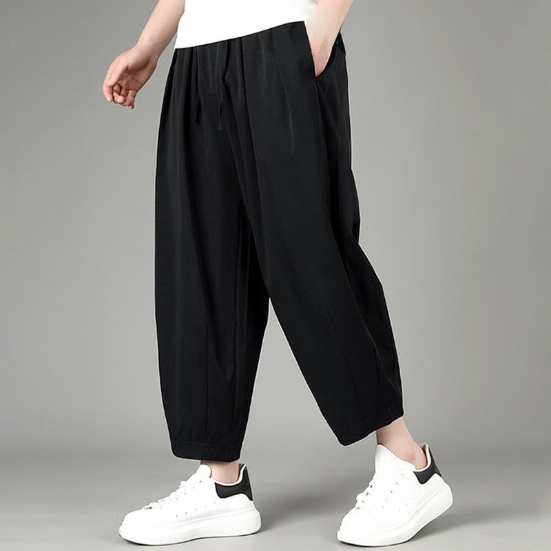 Nimara Ritual Summer Casual Minimalist Drawstring Solid Capri Pants Men's Harem Pants With Pockets