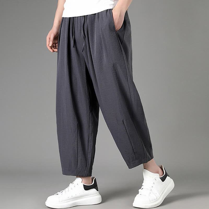 Nimara Ritual Summer Casual Minimalist Drawstring Solid Capri Pants Men's Harem Pants With Pockets