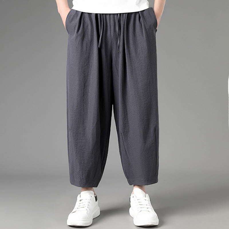 Nimara Ritual Summer Casual Minimalist Drawstring Solid Capri Pants Men's Harem Pants With Pockets