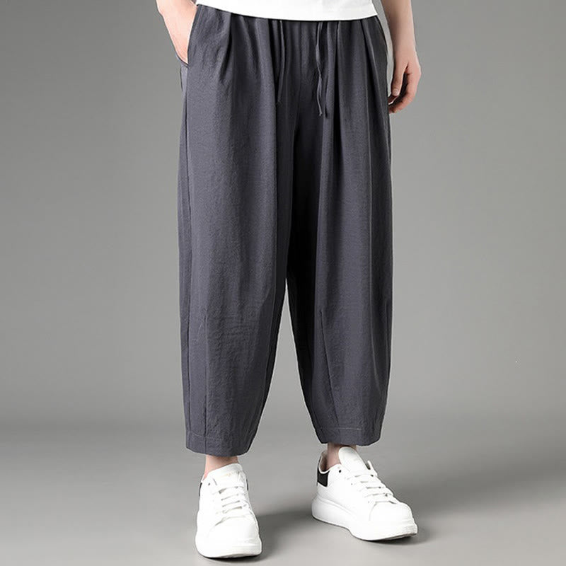 Nimara Ritual Summer Casual Minimalist Drawstring Solid Capri Pants Men's Harem Pants With Pockets