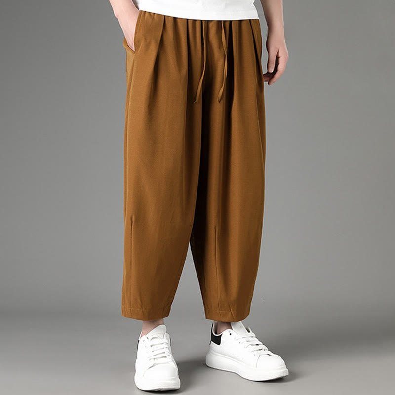 Nimara Ritual Summer Casual Minimalist Drawstring Solid Capri Pants Men's Harem Pants With Pockets