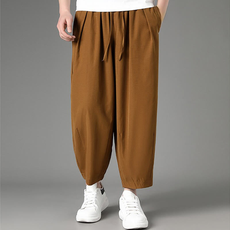 Nimara Ritual Summer Casual Minimalist Drawstring Solid Capri Pants Men's Harem Pants With Pockets