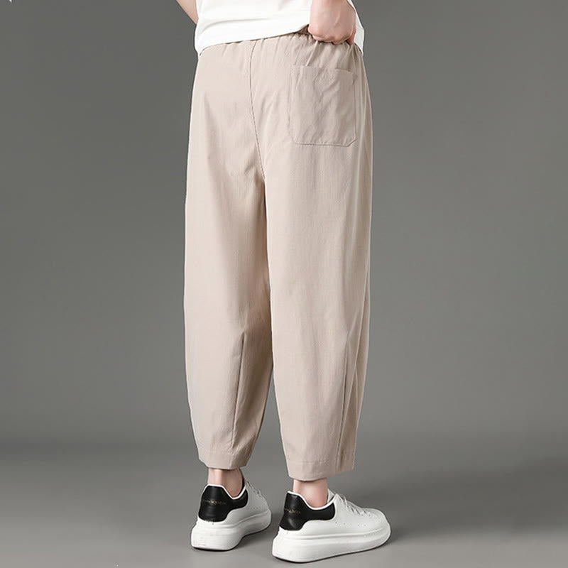 Nimara Ritual Summer Casual Minimalist Drawstring Solid Capri Pants Men's Harem Pants With Pockets