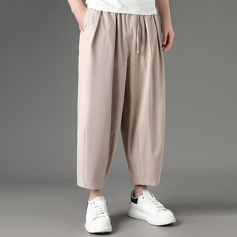 Nimara Ritual Summer Casual Minimalist Drawstring Solid Capri Pants Men's Harem Pants With Pockets