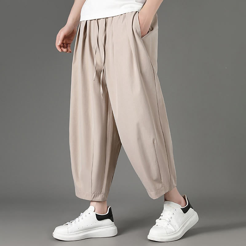 Nimara Ritual Summer Casual Minimalist Drawstring Solid Capri Pants Men's Harem Pants With Pockets
