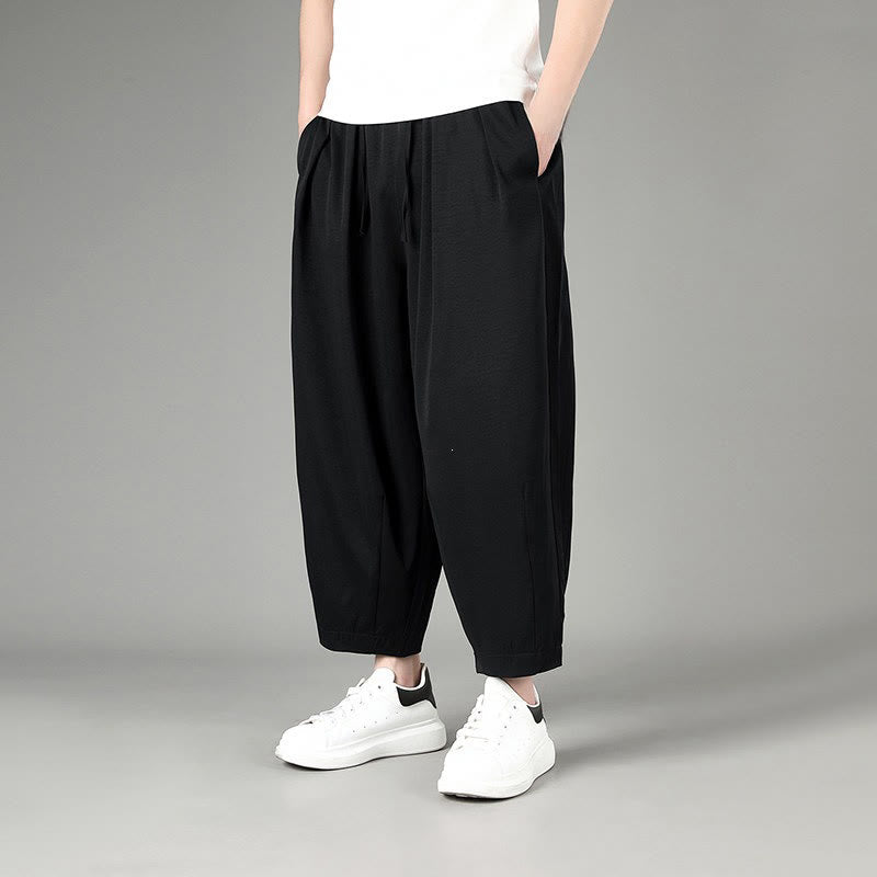 Nimara Ritual Summer Casual Minimalist Drawstring Solid Capri Pants Men's Harem Pants With Pockets