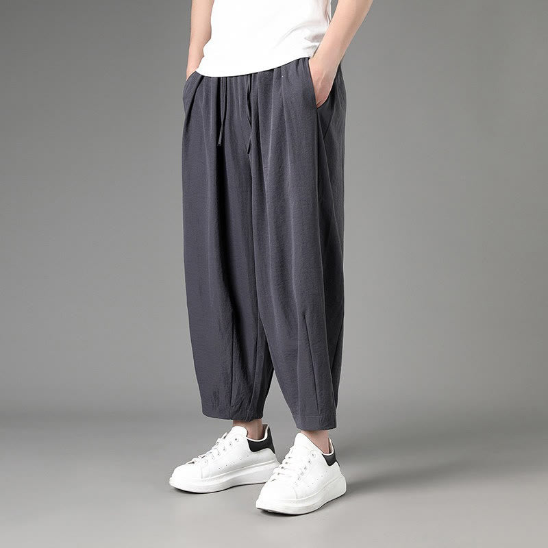 Nimara Ritual Summer Casual Minimalist Drawstring Solid Capri Pants Men's Harem Pants With Pockets