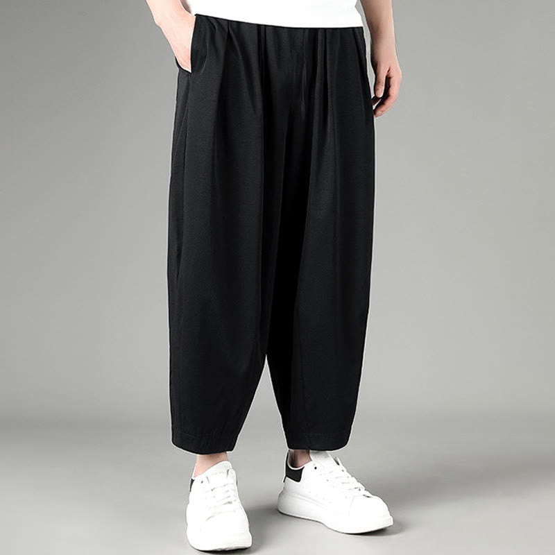 Nimara Ritual Summer Casual Minimalist Drawstring Solid Capri Pants Men's Harem Pants With Pockets