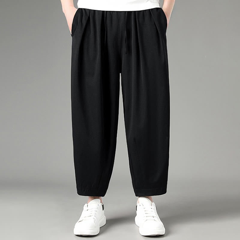 Nimara Ritual Summer Casual Minimalist Drawstring Solid Capri Pants Men's Harem Pants With Pockets