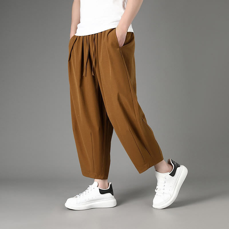 Nimara Ritual Summer Casual Minimalist Drawstring Solid Capri Pants Men's Harem Pants With Pockets
