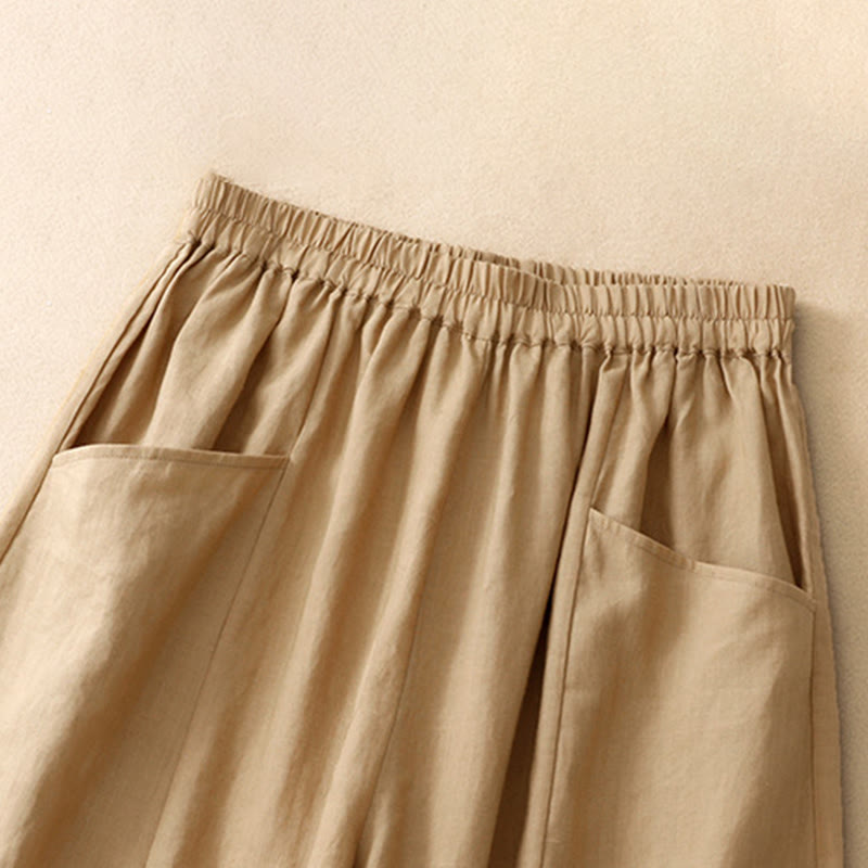 Nimara Ritual Summer Casual Solid Elastic Waist Cropped Pants Women's Wide Leg Pants With Pockets