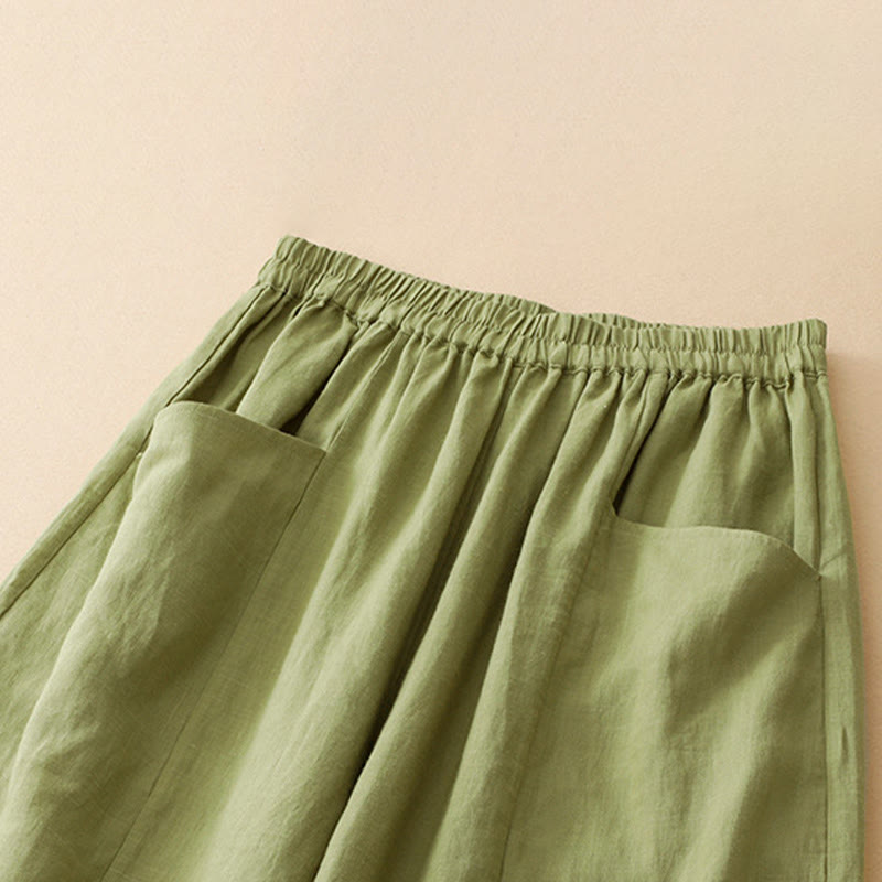 Nimara Ritual Summer Casual Solid Elastic Waist Cropped Pants Women's Wide Leg Pants With Pockets