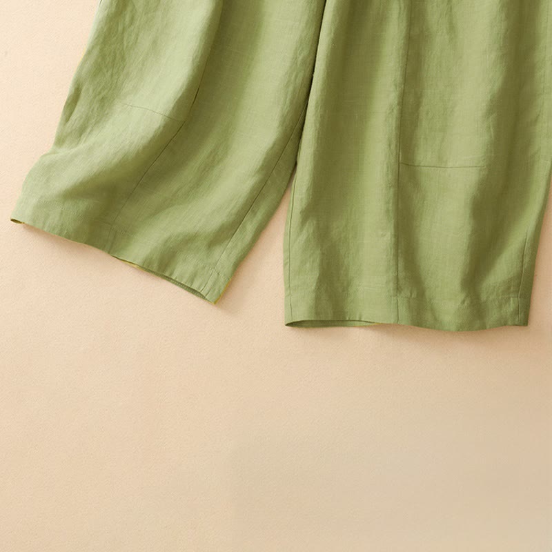 Nimara Ritual Summer Casual Solid Elastic Waist Cropped Pants Women's Wide Leg Pants With Pockets
