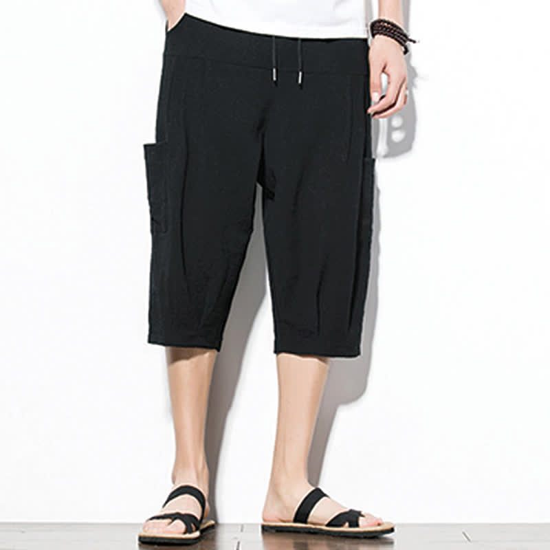 Nimara Ritual Summer Casual Minimalist Drawstring Solid Men's Cropped Pants With Pocket