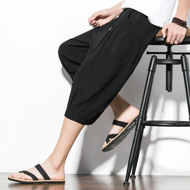Nimara Ritual Summer Casual Minimalist Drawstring Solid Men's Cropped Pants With Pocket