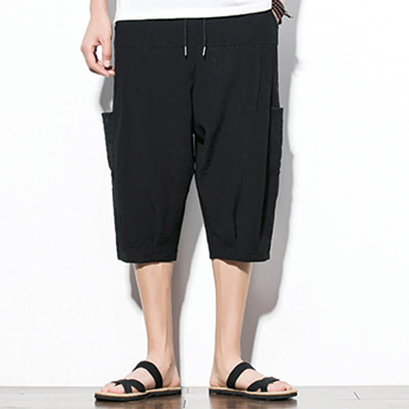 Nimara Ritual Summer Casual Minimalist Drawstring Solid Men's Cropped Pants With Pocket