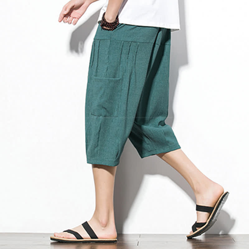 Nimara Ritual Summer Casual Minimalist Drawstring Solid Men's Cropped Pants With Pocket