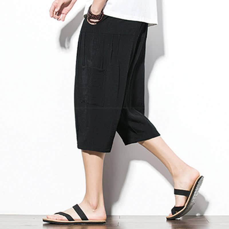 Nimara Ritual Summer Casual Minimalist Drawstring Solid Men's Cropped Pants With Pocket