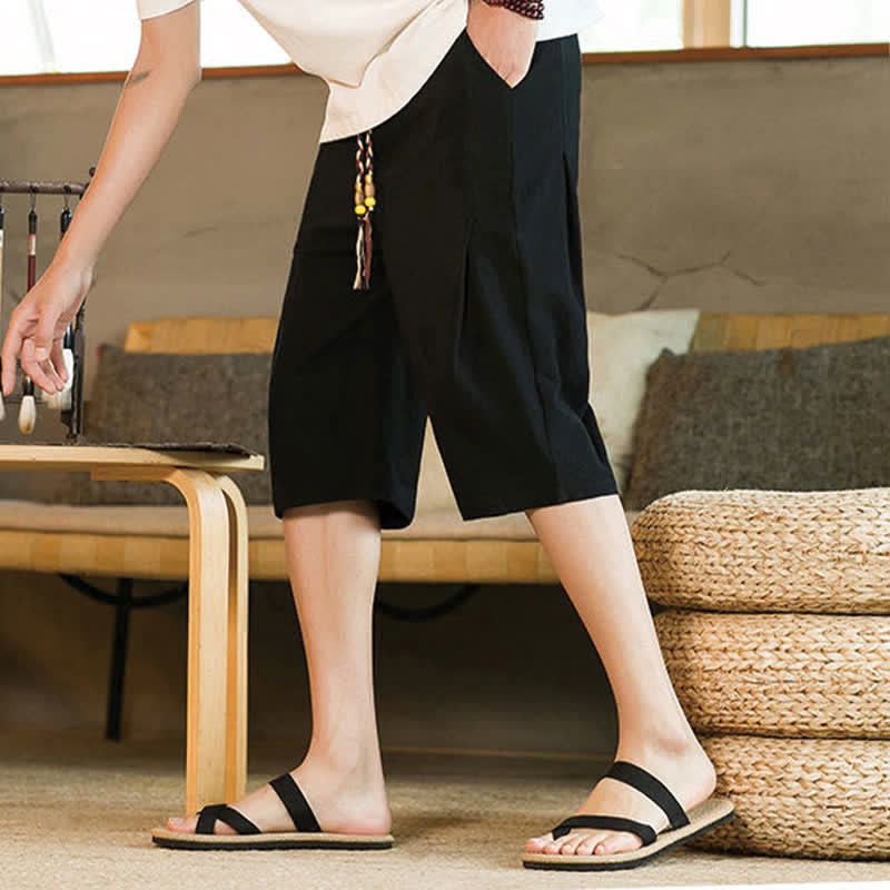 Nimara Ritual Summer Casual Minimalist Drawstring Solid Men's Cropped Pants With Pocket