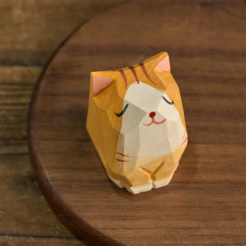 Nimara Ritual Natural Texture Wood Orange Cat Hand-Carved Cute Animal Decor