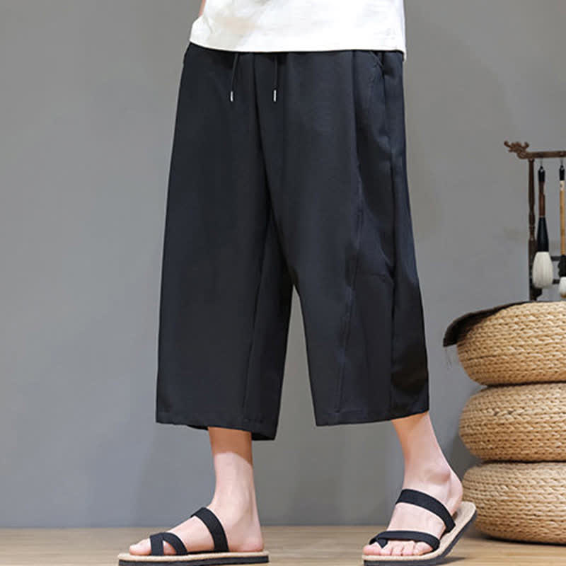 Nimara Ritual Summer Casual Minimalist Drawstring Solid Men's Cropped Pants With Pocket