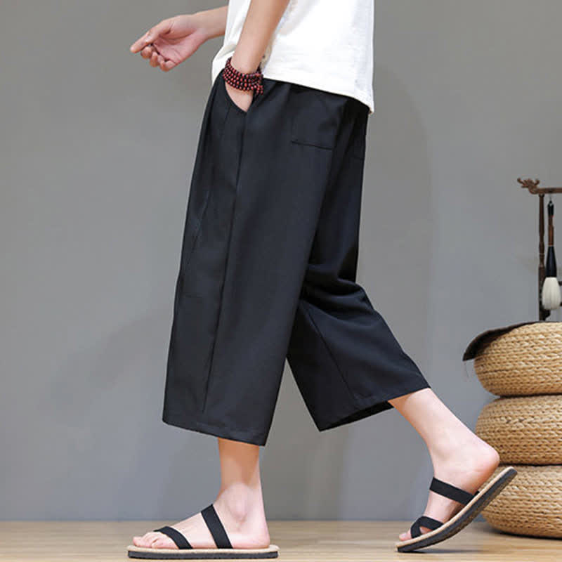 Nimara Ritual Summer Casual Minimalist Drawstring Solid Men's Cropped Pants With Pocket