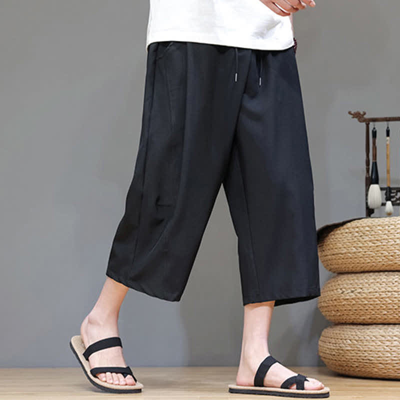 Nimara Ritual Summer Casual Minimalist Drawstring Solid Men's Cropped Pants With Pocket