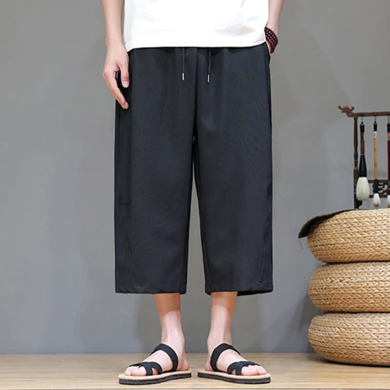 Nimara Ritual Summer Casual Minimalist Drawstring Solid Men's Cropped Pants With Pocket