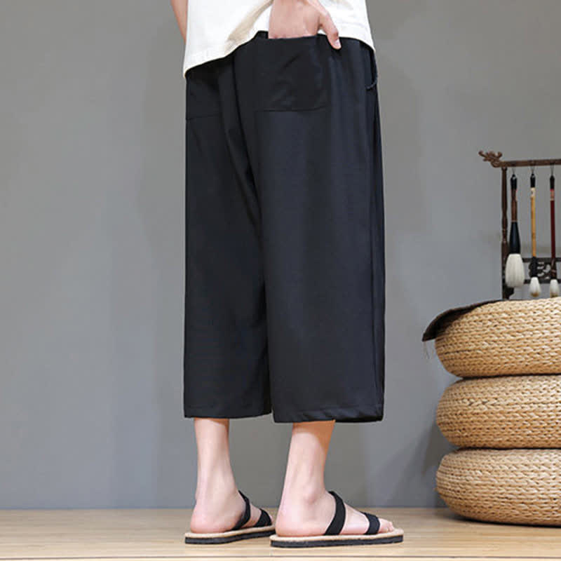 Nimara Ritual Summer Casual Minimalist Drawstring Solid Men's Cropped Pants With Pocket