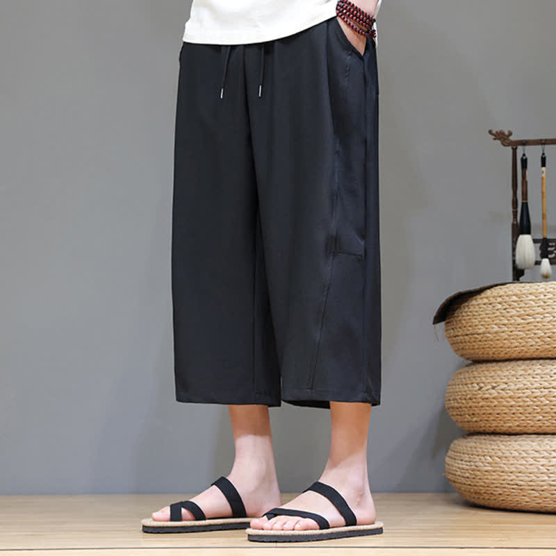Nimara Ritual Summer Casual Minimalist Drawstring Solid Men's Cropped Pants With Pocket