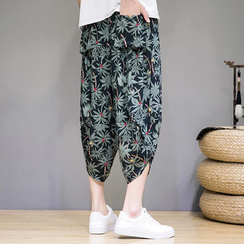 Nimara Ritual Summer Boho Casual Drawstring Floral Capri Pants Men's Harem Pants With Pocket