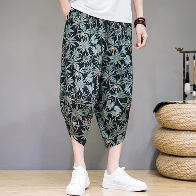 Nimara Ritual Summer Boho Casual Drawstring Floral Capri Pants Men's Harem Pants With Pocket