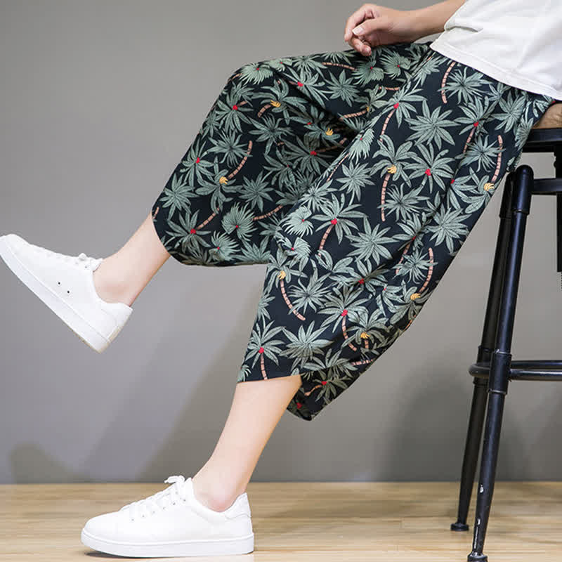 Nimara Ritual Summer Boho Casual Drawstring Floral Capri Pants Men's Harem Pants With Pocket