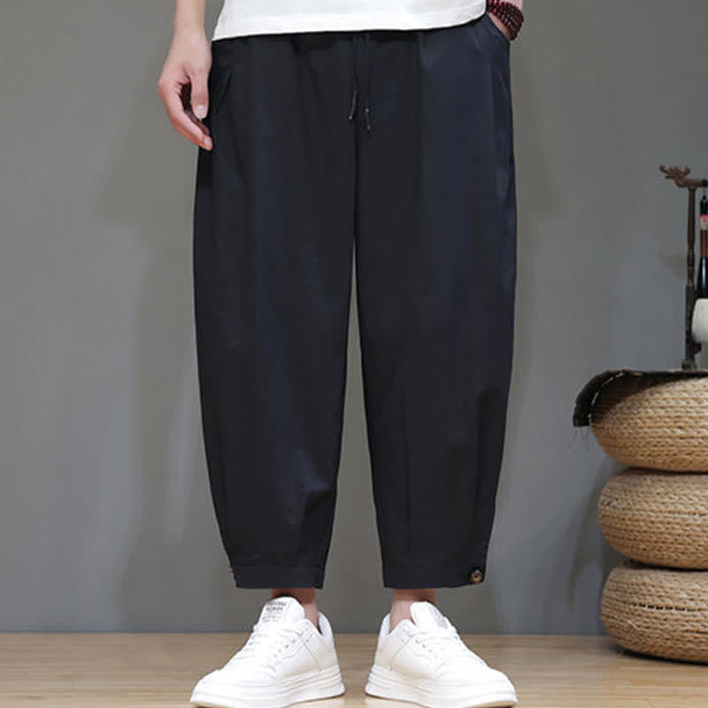 Nimara Ritual Summer Casual Minimalist Drawstring Solid Men's Cropped Pants With Pocket