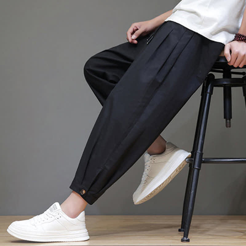 Nimara Ritual Summer Casual Minimalist Drawstring Solid Men's Cropped Pants With Pocket